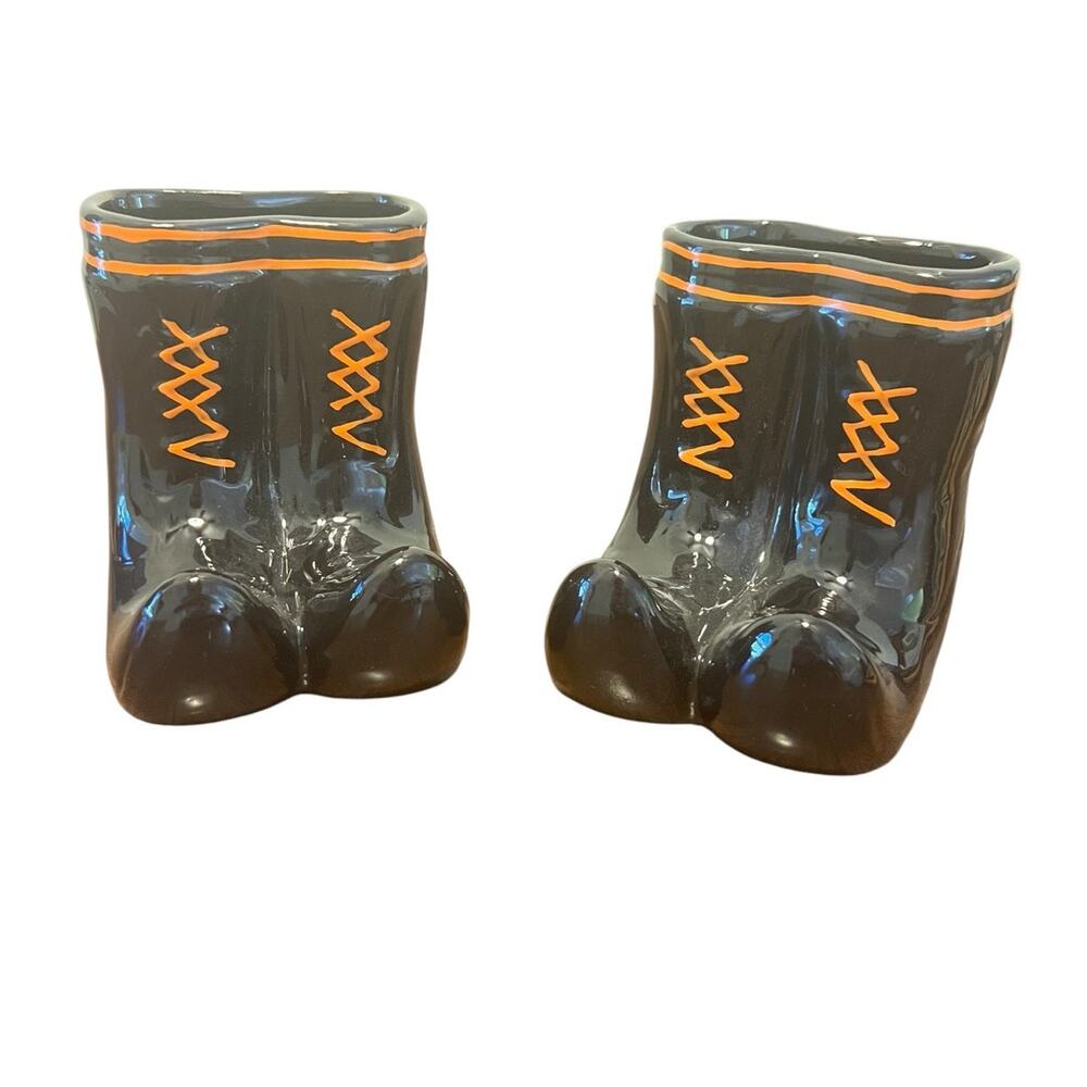 NWT Halloween Ceramic Witch Boot Shoes Flower Pots